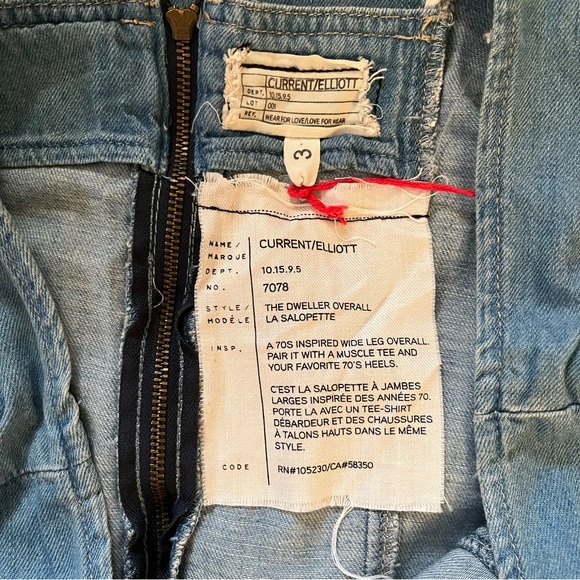 CURRENT/ELLIOTT THE DWELLER OVERALL COLOR JONI SIZE 3 (L) WIDE LEG DENIM. NWT. - Picture 12 of 16